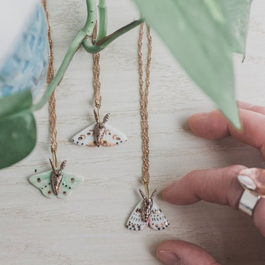 Lifestyle Dawning Collective | Handmade Porcelain & Bronze Moth Necklace