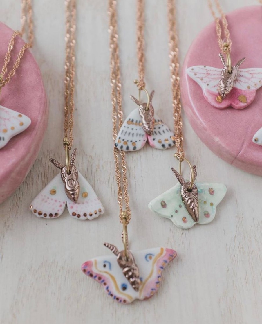 Lifestyle Dawning Collective | Handmade Porcelain & Bronze Moth Necklace