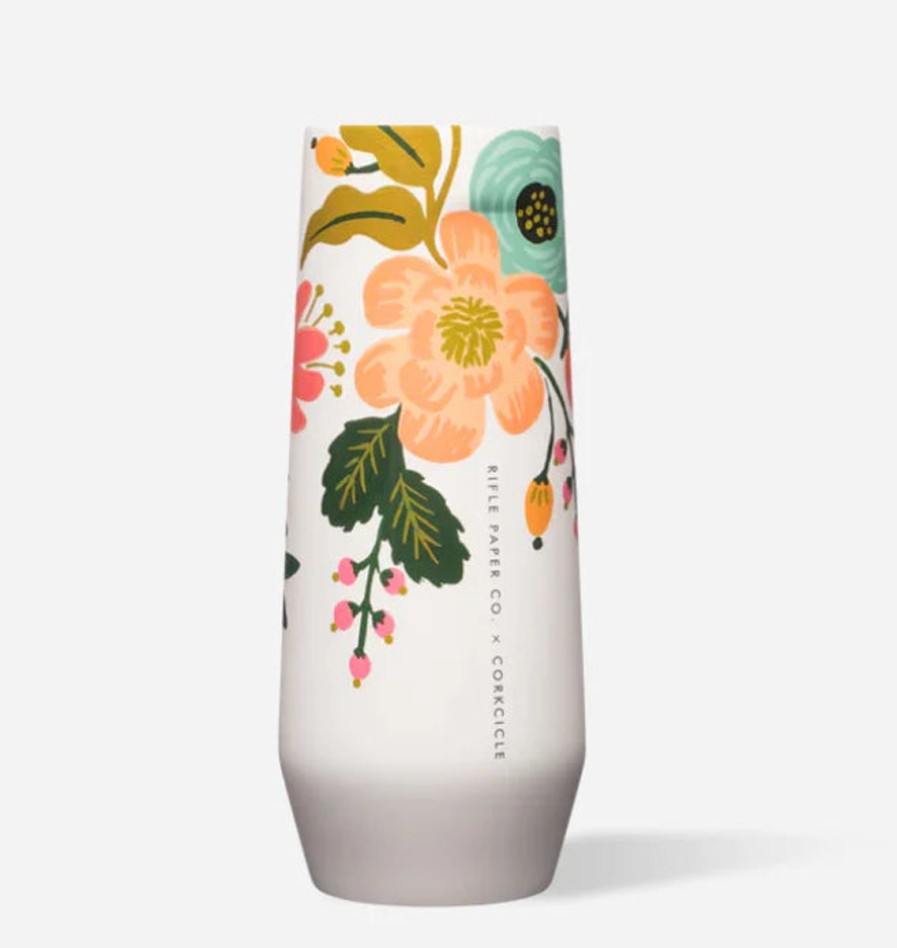 Lifestyle Corkcicle | Glossy Cream Lively Floral Stemless Flute