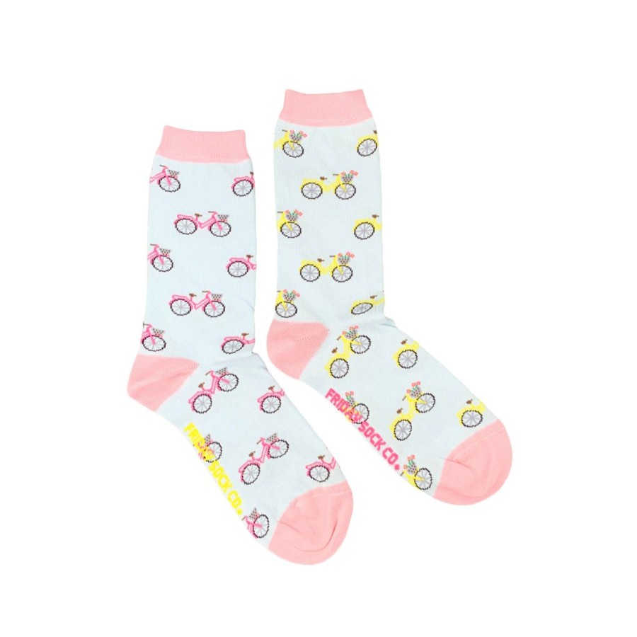 Lifestyle Friday Sock Co. | Women'S Pink & Yellow Bicycle Socks (Crew)