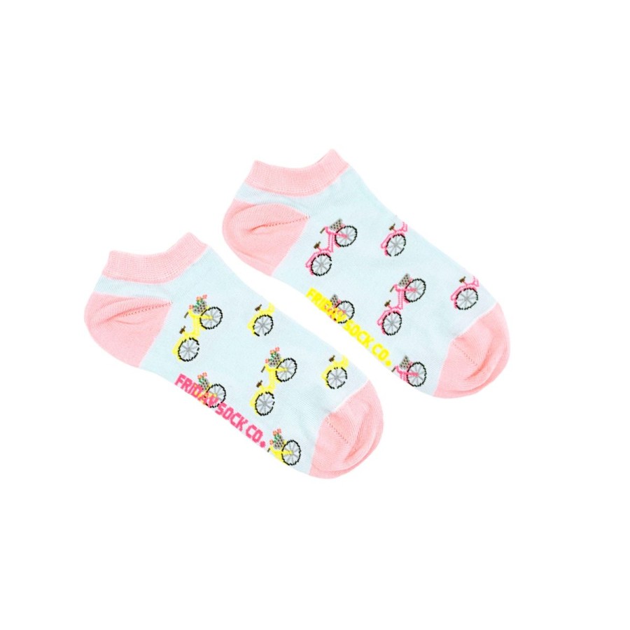 Lifestyle Friday Sock Co. | Women'S Pink & Yellow Bicycle Ankle Socks