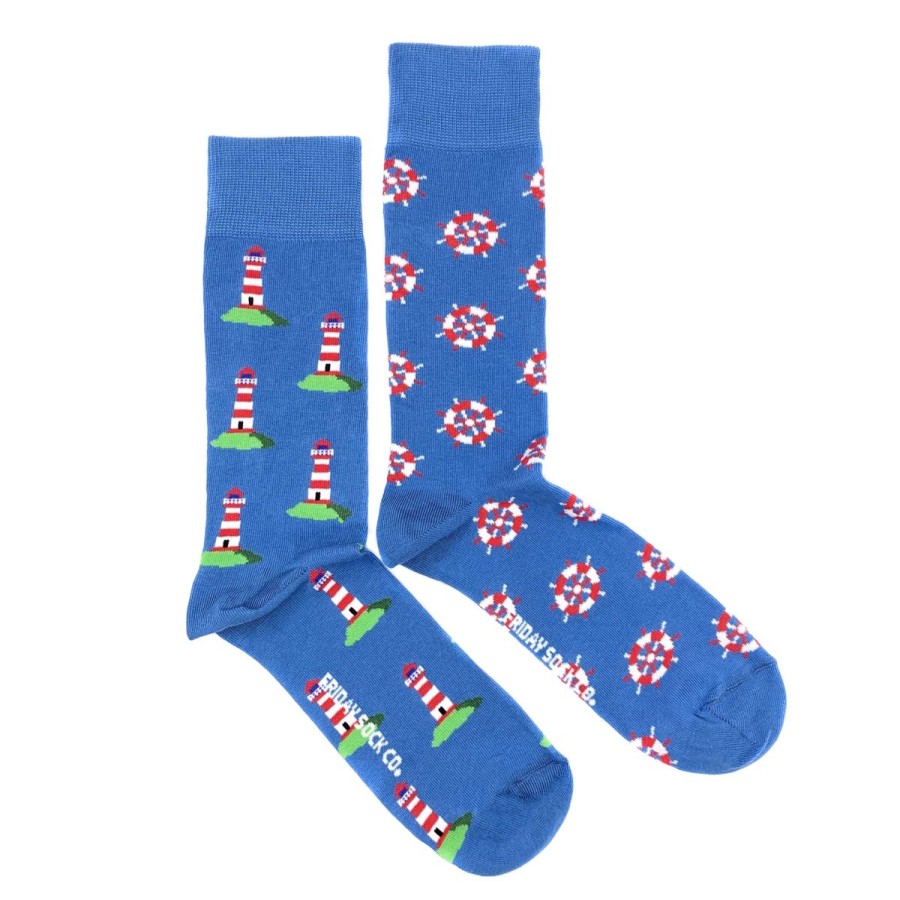 Lifestyle Friday Sock Co. | Men'S Ship Wheel & Lighthouse Socks (Tall)