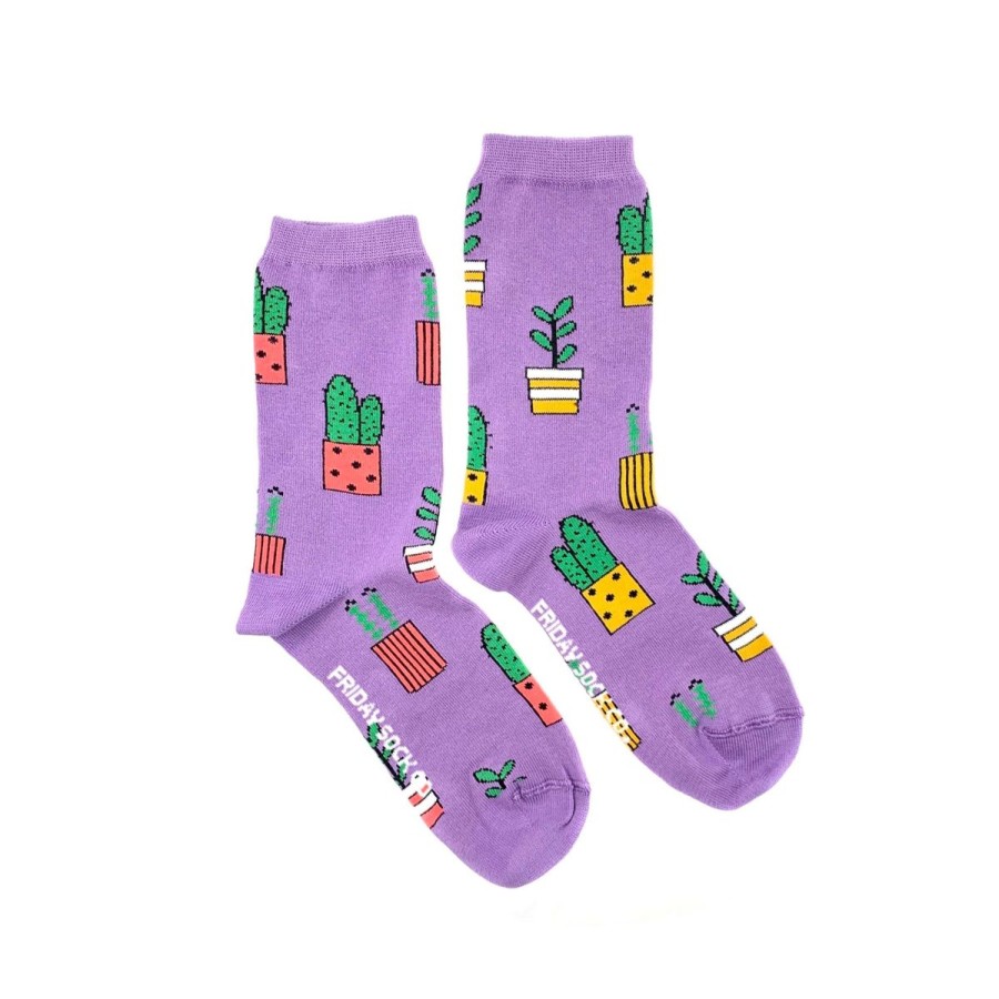 Lifestyle Friday Sock Co. | Women'S Purple Potted Plant Socks (Crew)