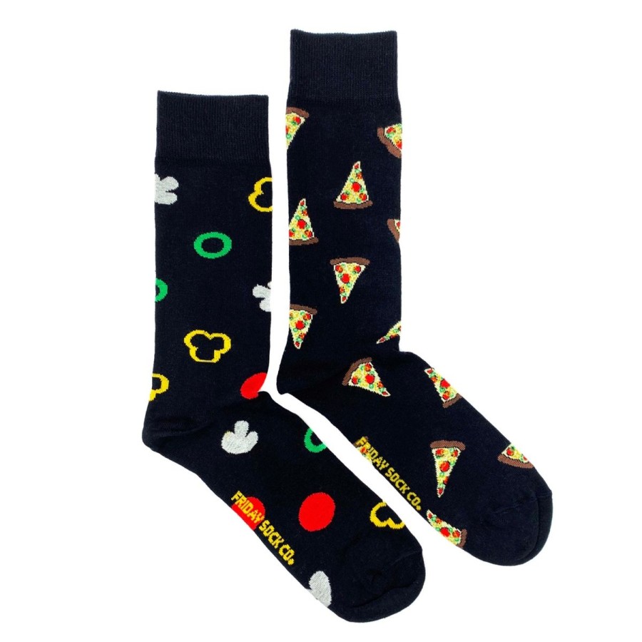 Lifestyle Friday Sock Co. | Men'S Black Pizza Topping & Pizza Socks (Tall)