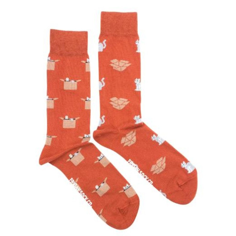 Lifestyle Friday Sock Co. | Men'S Orange Cat & Box Socks (Tall)